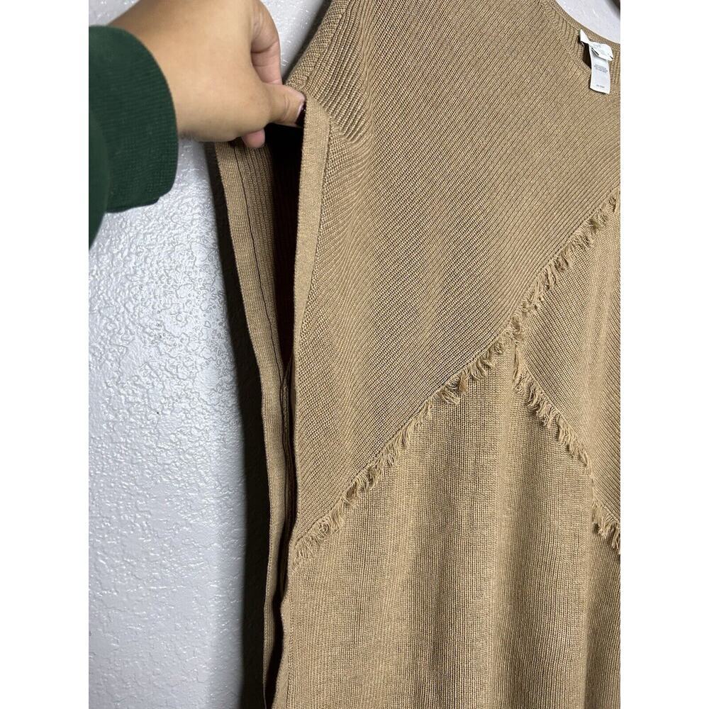 J. Jill Beige Tan Yak Hair Cotton Blend Poncho Fringe‎ Detail Size XS/S Petite - Picture 7 of 9